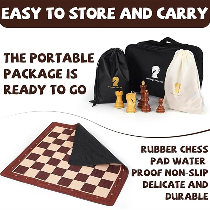 International Chess Set 51cm/20inch Foldable Rubber Chessboard, New Large King Size 9.6cm/3.8inch Heavy Chess Game Set view 3