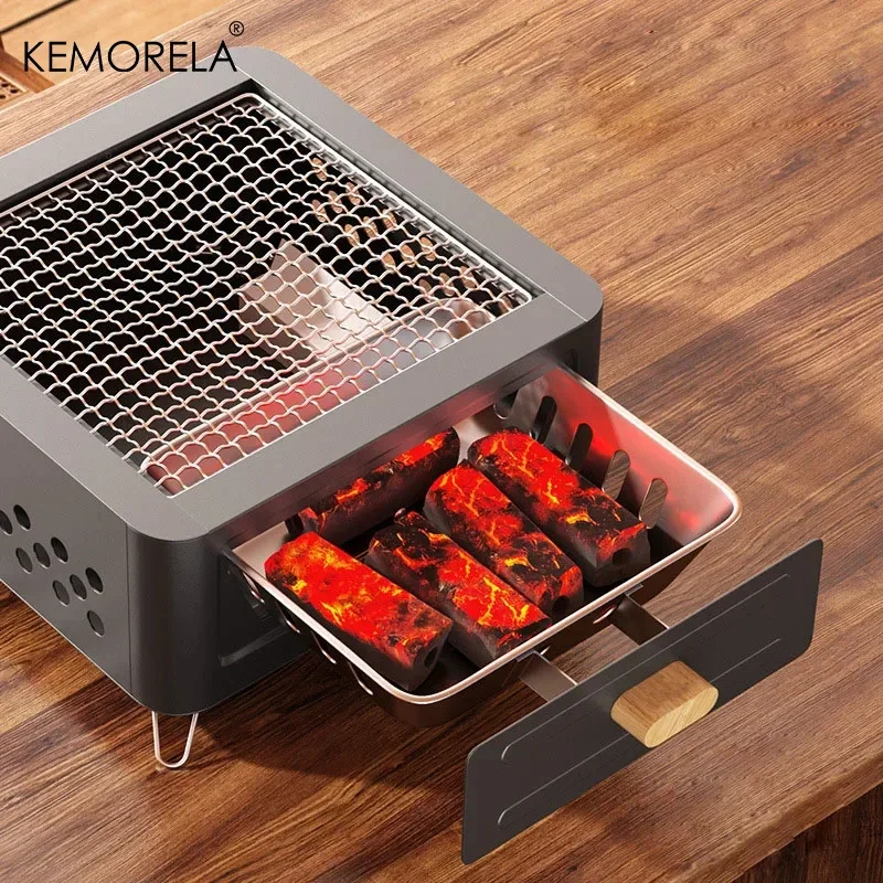 Home Camping Courtyard Barbecue Stove Outdoor Portable Charcoal Barbecue Rack Square Stove Camping Fire Basin for Cooking Tea