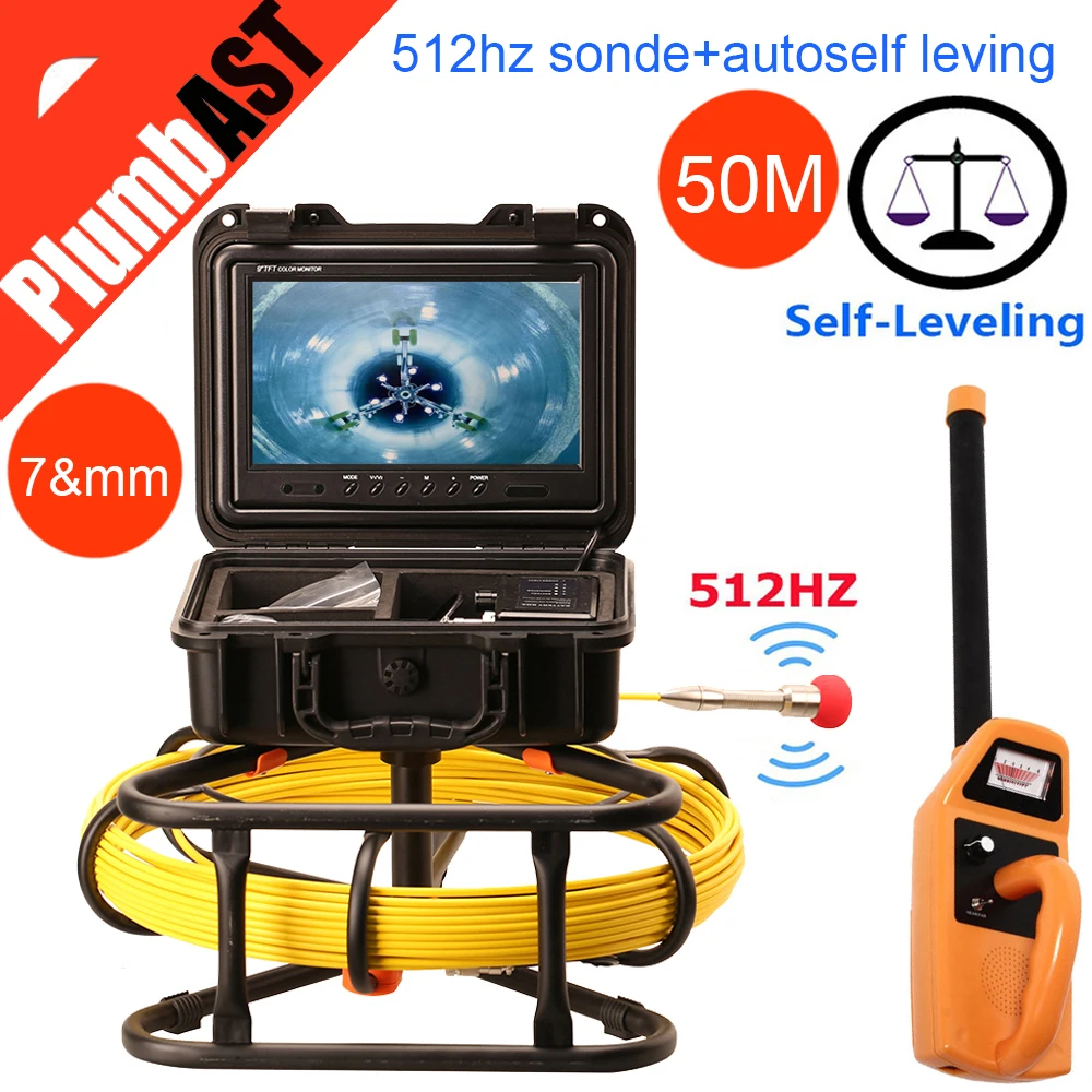 AHD 1080P 512HZ sonde Locator Auto Self Leveling Pipe Sewer Drain Inspection Camera system 100m soft cable Video Audio recorder