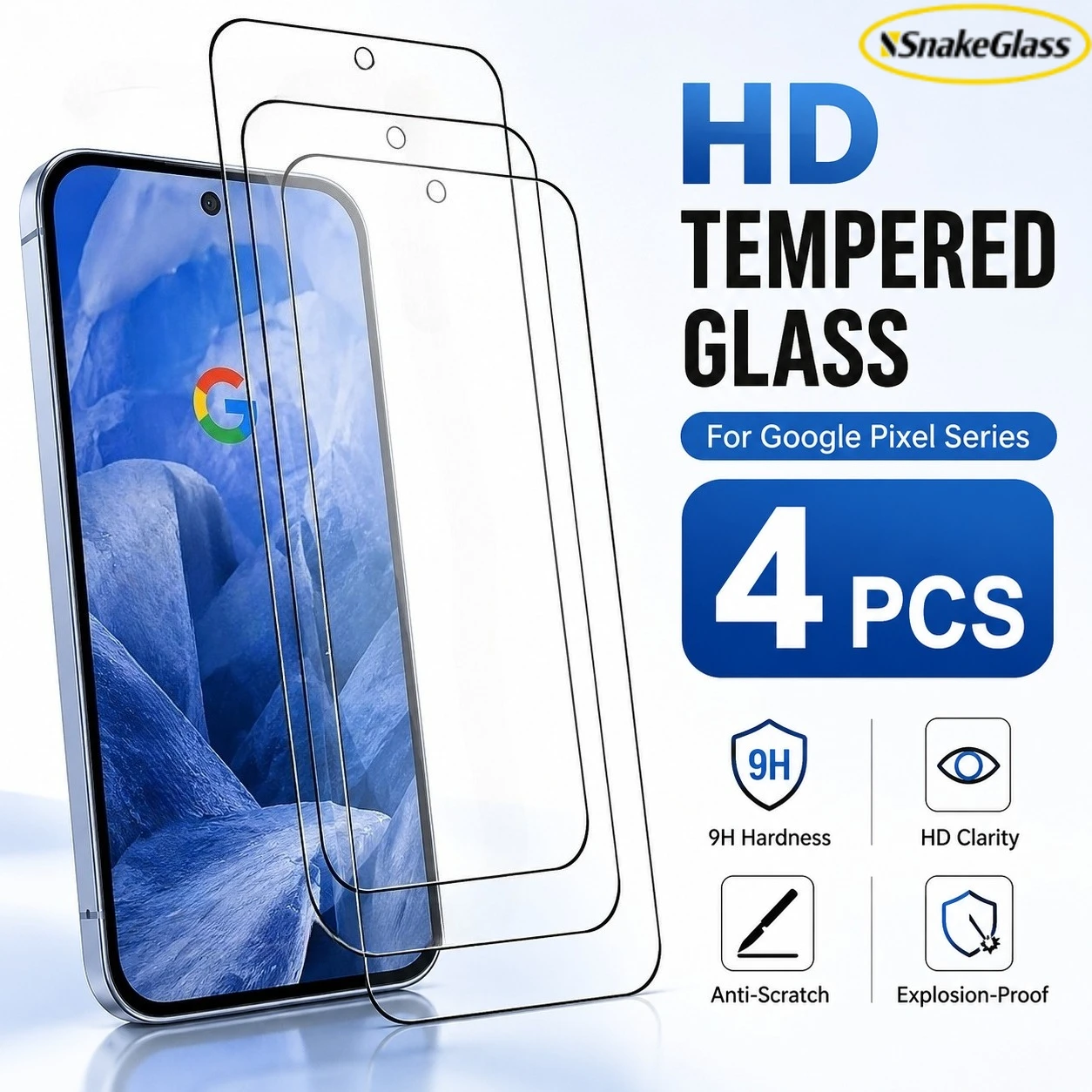 4 Stück Schutzfolie aus gehärtetem Glas für Google Pixel 10Pro XL 10A 9Pro 8Pro 7A 6A 5 4XL 3 2, klare Displayschutzfolie, kratzfest