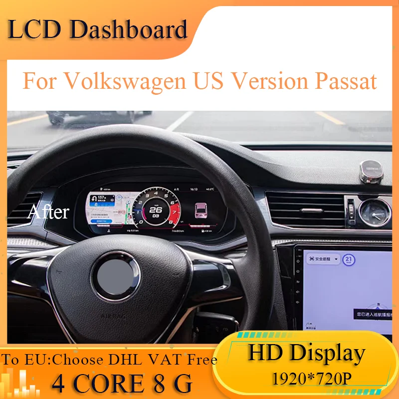 LCD Speedometer Dashboard Panel For VW American Version Passat 2011-2022 Digital Cluster GPS Navi Virtual Instrument CockPit