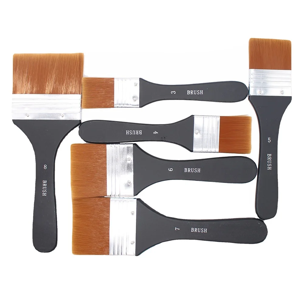 7pcs Flat Tip Nylon Oil Artist Paint Brush Set Large Wash Brushes for Gesso Acrylic Watercolor Wood Wall Furniture Cleaner