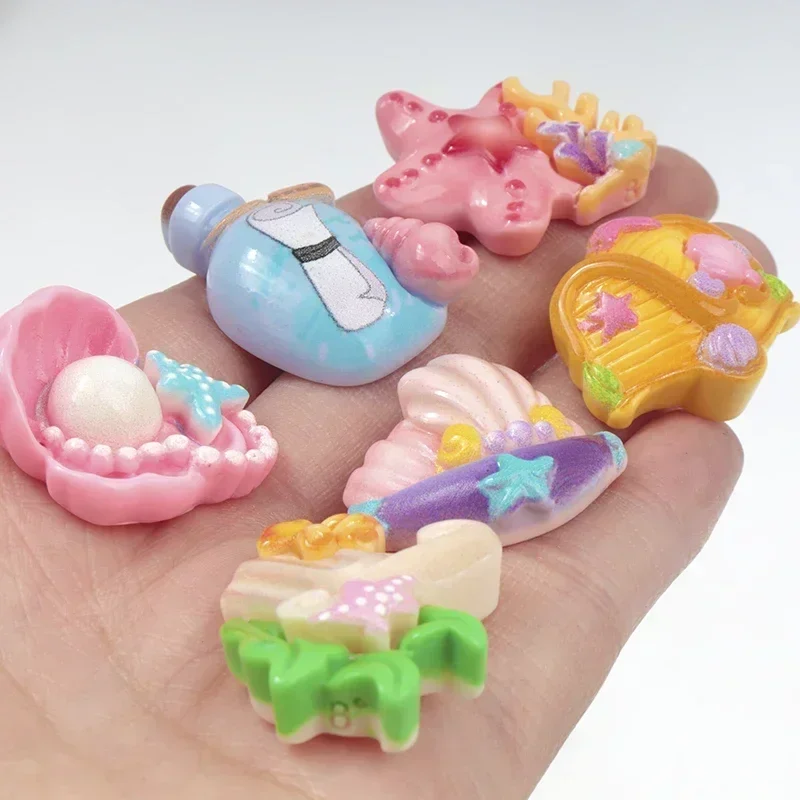 10/100Pcs Resin Drifting Bottle Starfish Treasure Series Flatback Scrapbook DIY Crafts Children Hairpins Dollhouse Accessories