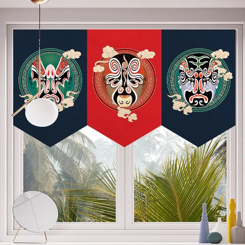 VIKAMA Retro Peking Opera Face Triangle Hanging Pennant Curtain Chinese Style Banner Restaurant Tea Shop Home Wall Decor Curtain view 3