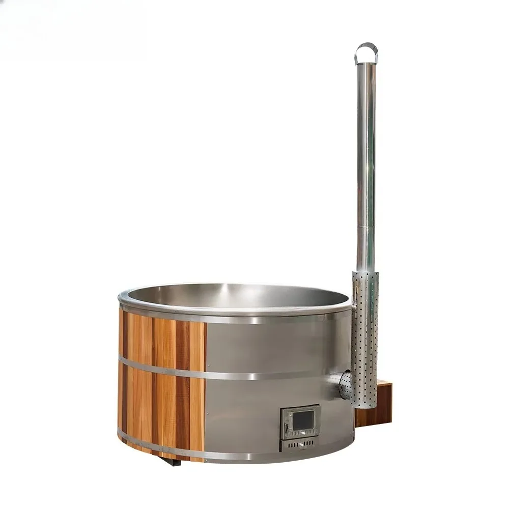 1500cm Hot Tub Step Porch Steps with Storage Wood Fire Hybrid Hot Tub Outdoor 2 Seater Standing Wood Burning Hot Tub