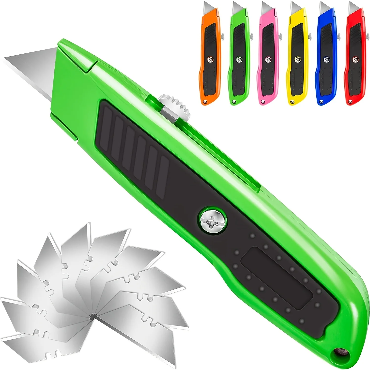 Box Cutter Utility Knife, Box Cutter Retractable, Heavy Duty Box Knife Razor Knife, Rubber Handle Carpet Box Cutters Box Cutter