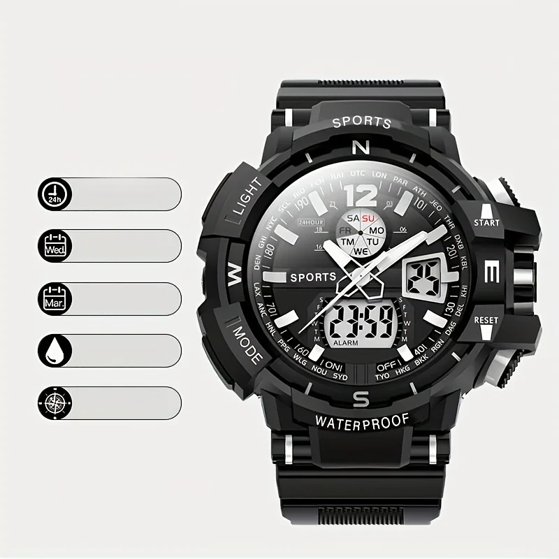 Men's Athletic Digital Watch: Waterproof, Luminous Display - Durable Silicone Band, Ideal Gift