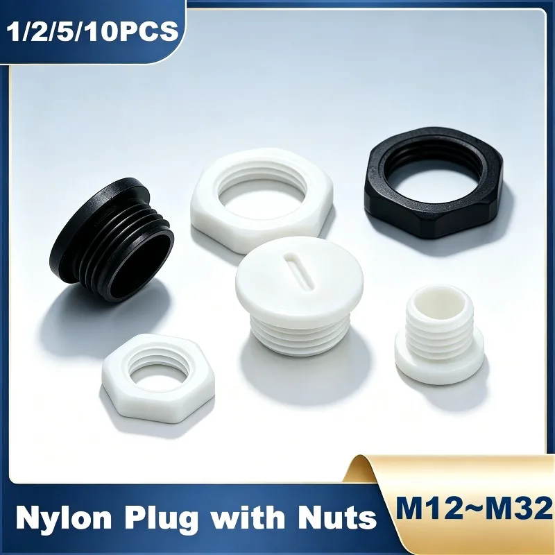 Plastic Waterproof Plug with Nuts M12 M16 M18 M20 M22 M24 M25 M27 M32 IP67 Waterproof Nylon Thread Hole Seal Gland Black White