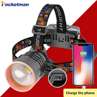 Powerful P50 LED Flashlight USB Input/Output High Power Headlight Rechargeable Telescopic Zoom Head Lamp Head Flashlight