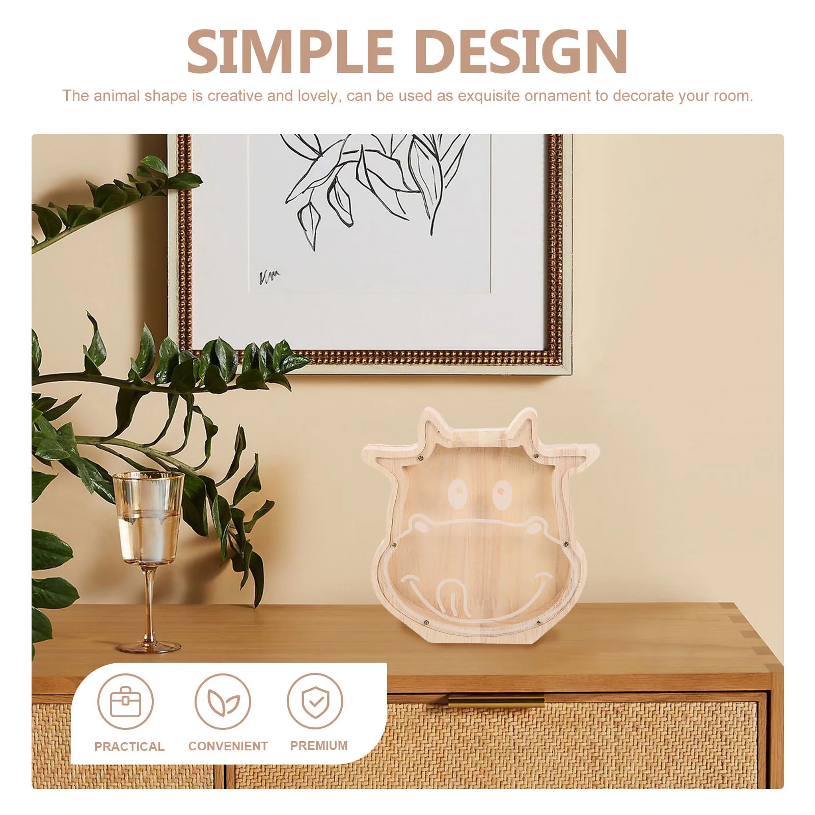 خشبية الكرتون البقرة أصبع البنك سعة كبيرة عملة تخزين الحاويات جميل الحيوان على شكل حصالة للأطفال