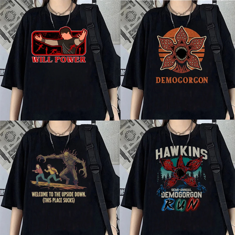 Hawkins Demogorgon T Shirt Girl  Aesthetic Colorful WILL Hip Hop Streetwear Shirt Korean Clothes Harajuku 2000s Women