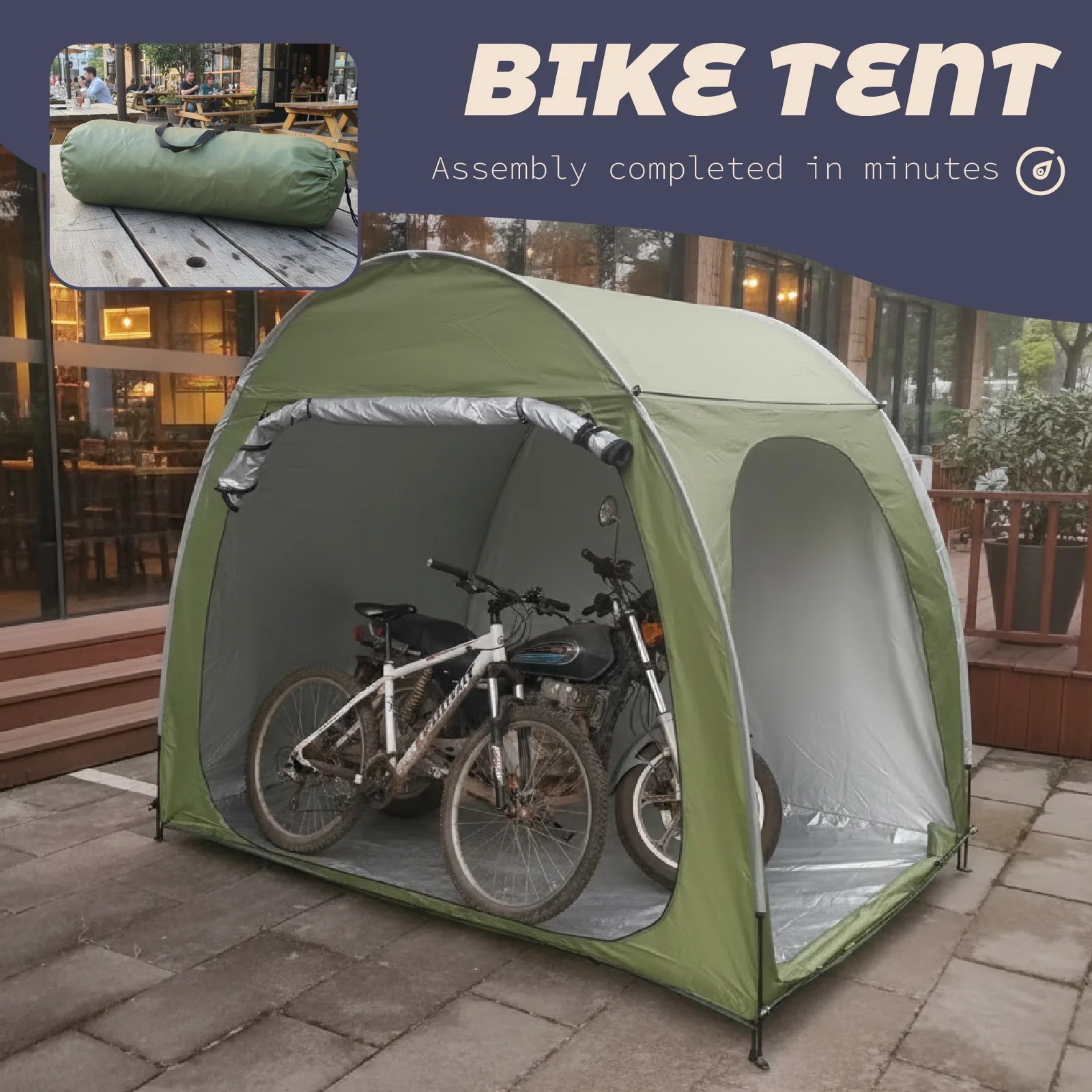 1 Pack Bike Storage Tent, Large Capacity for Cyclists, Dome Shape, Foldable Outdoor Shelter for Backyard Bicycle Storage Gear