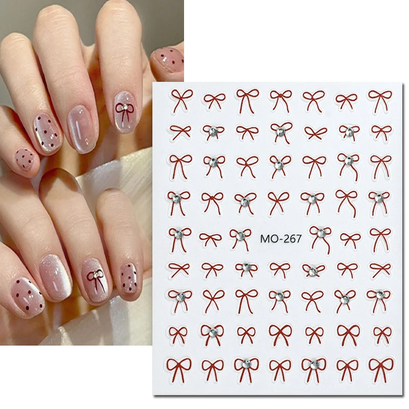 3pcs Diamond Studs Red Black White Bowknots Nail Art Stickers 5d Embossed Nail Decals For Manicure Tips Beauty DIY