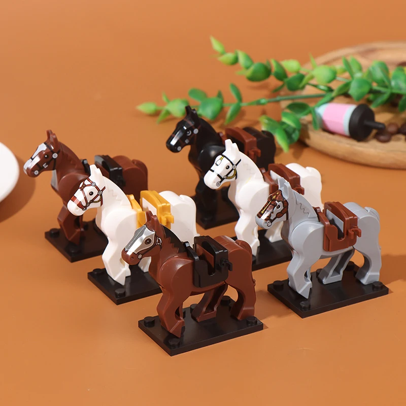 1pc Plastic Blocks Mini Blocks Action Figures War Medieval Knight Horse Wolf Saddle Bridle Toy Blocks For Children