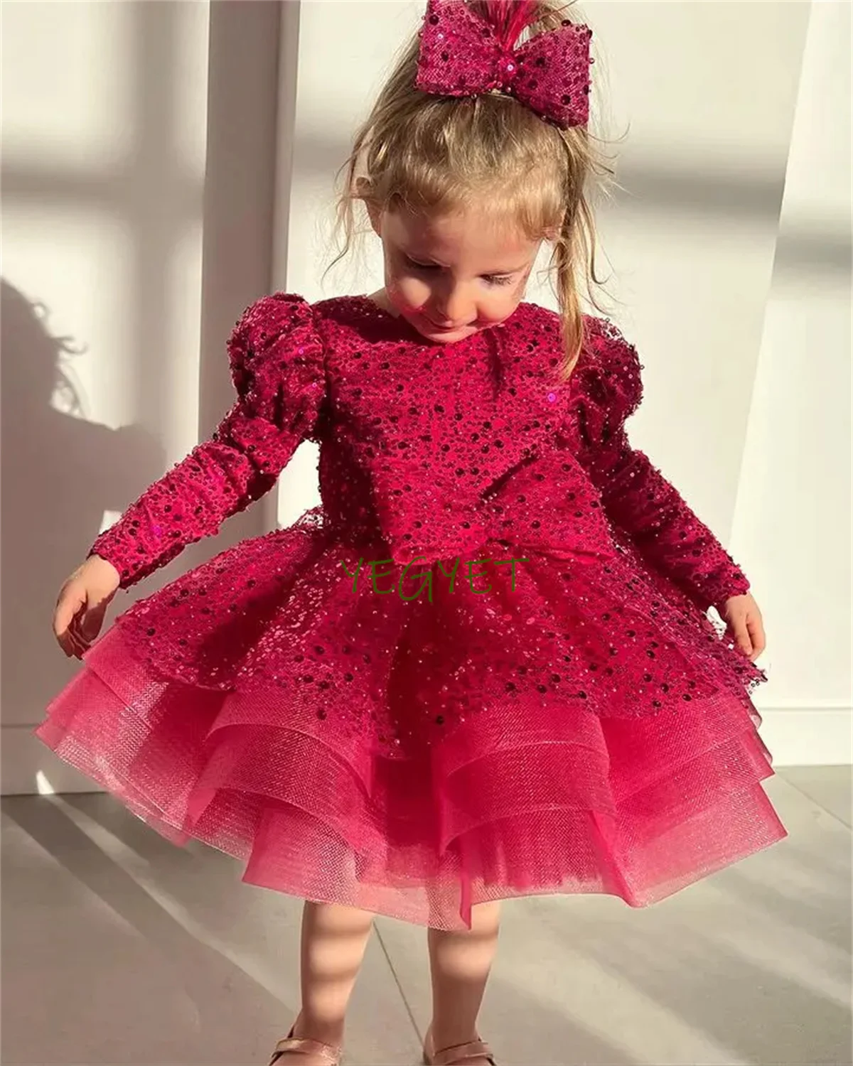 

Glitter Red Flower Girl Dresses Girl Dresses Puffy Little Girl Dress Sparkly Princess Dress Baby First Communion Bow Christmas