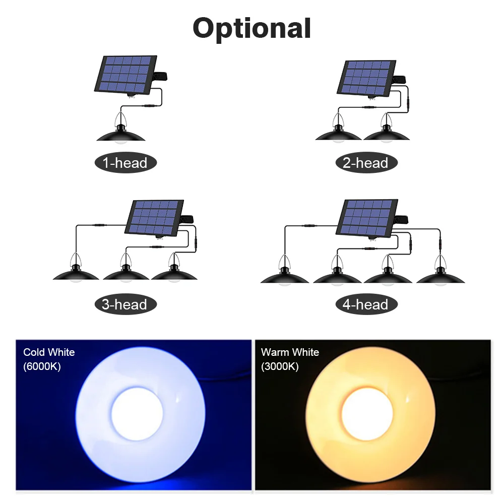 Solar Pendant Light 4 Head Solar Outdoor Rechargeable LED Ceiling Lamp Auto Illuminating Hanging Security Lights Shed Lights