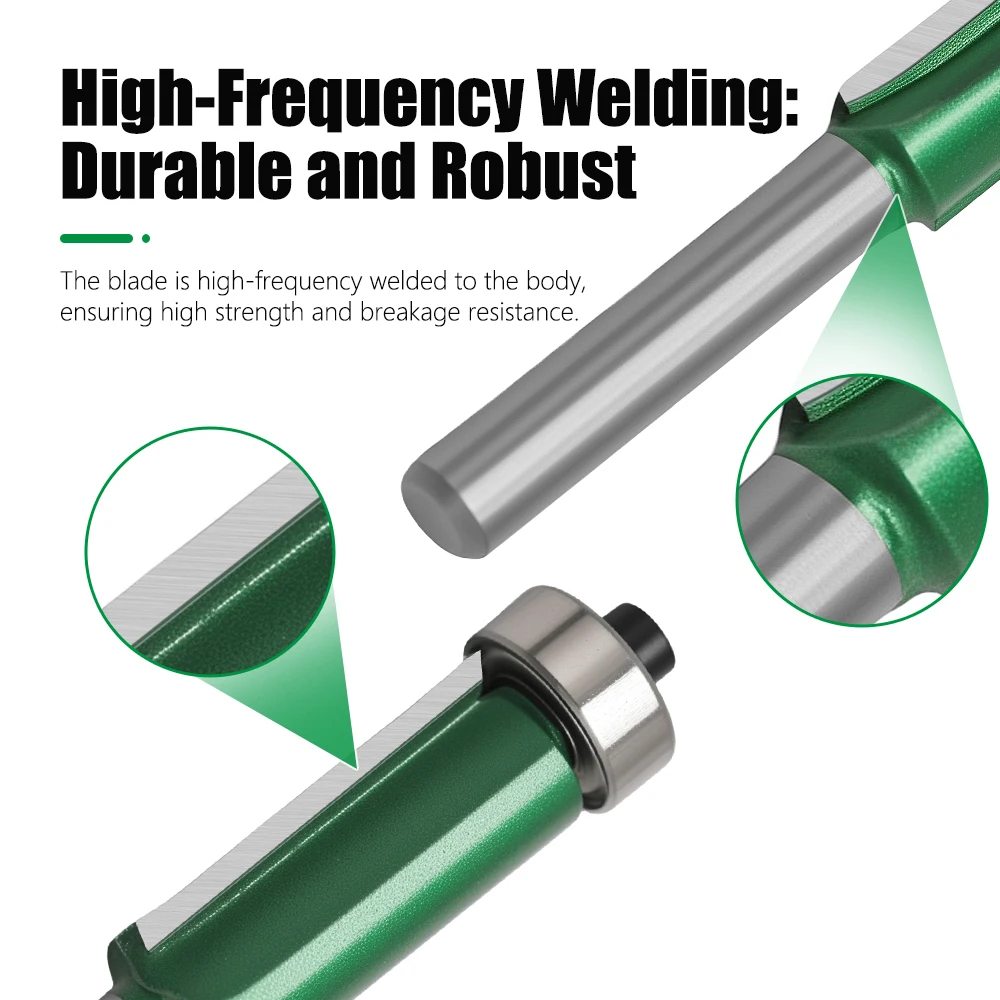Frez trzpieniowy LAVIE 1 szt. trzpień 1/4 cala (6,35 mm) z łożyskiem, frez dwupiórowy z prostym trzpieniem do obróbki drewna, narzędzie do frezowania.