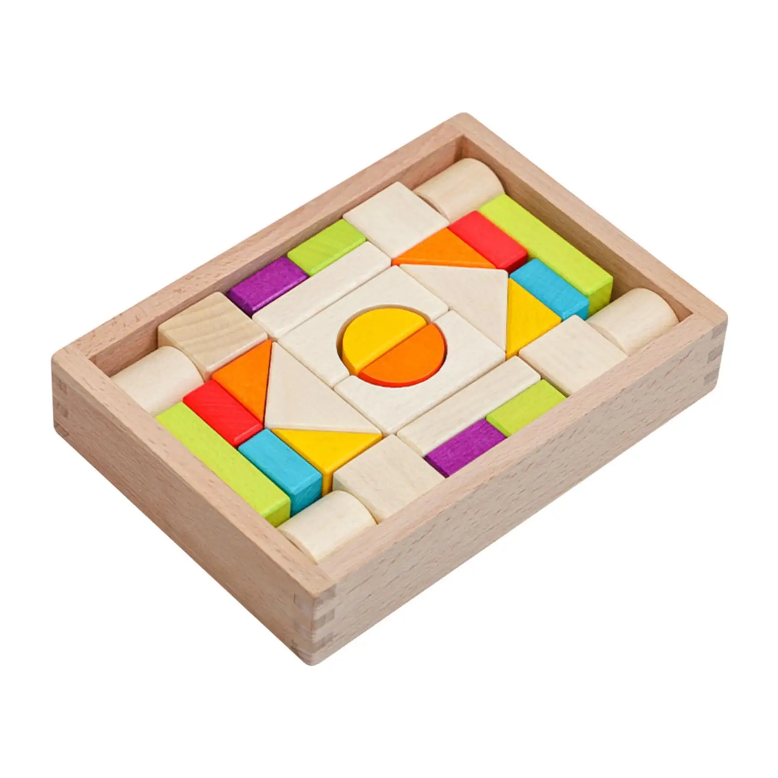 Wooden Blocks Storage Box Interactive Hand Eye Coordination Educational Toy Stacking Toys for Children Age 1-3 Birthday Gift