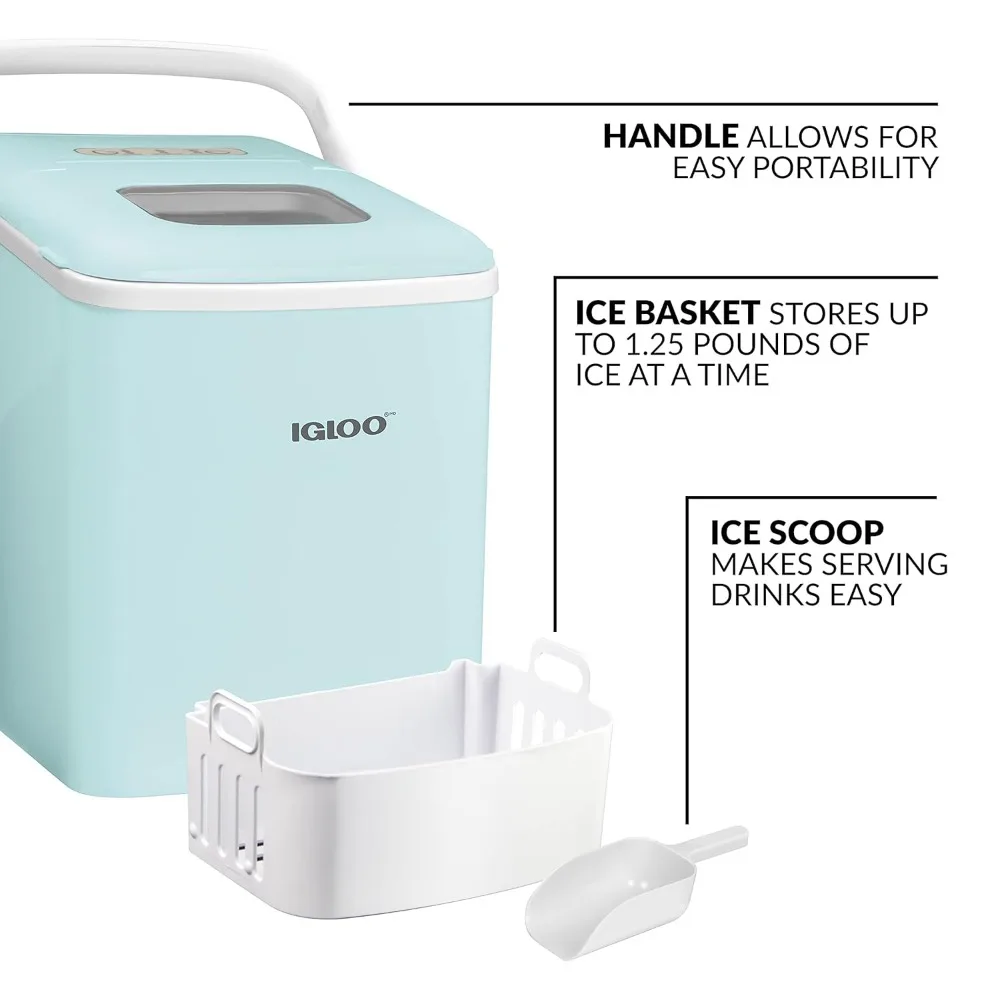 Self-Cleaning Portable Electric Countertop Ice Maker Machine with Handle, 26 Pounds in 24 Hours, With Ice Scoop and Basket