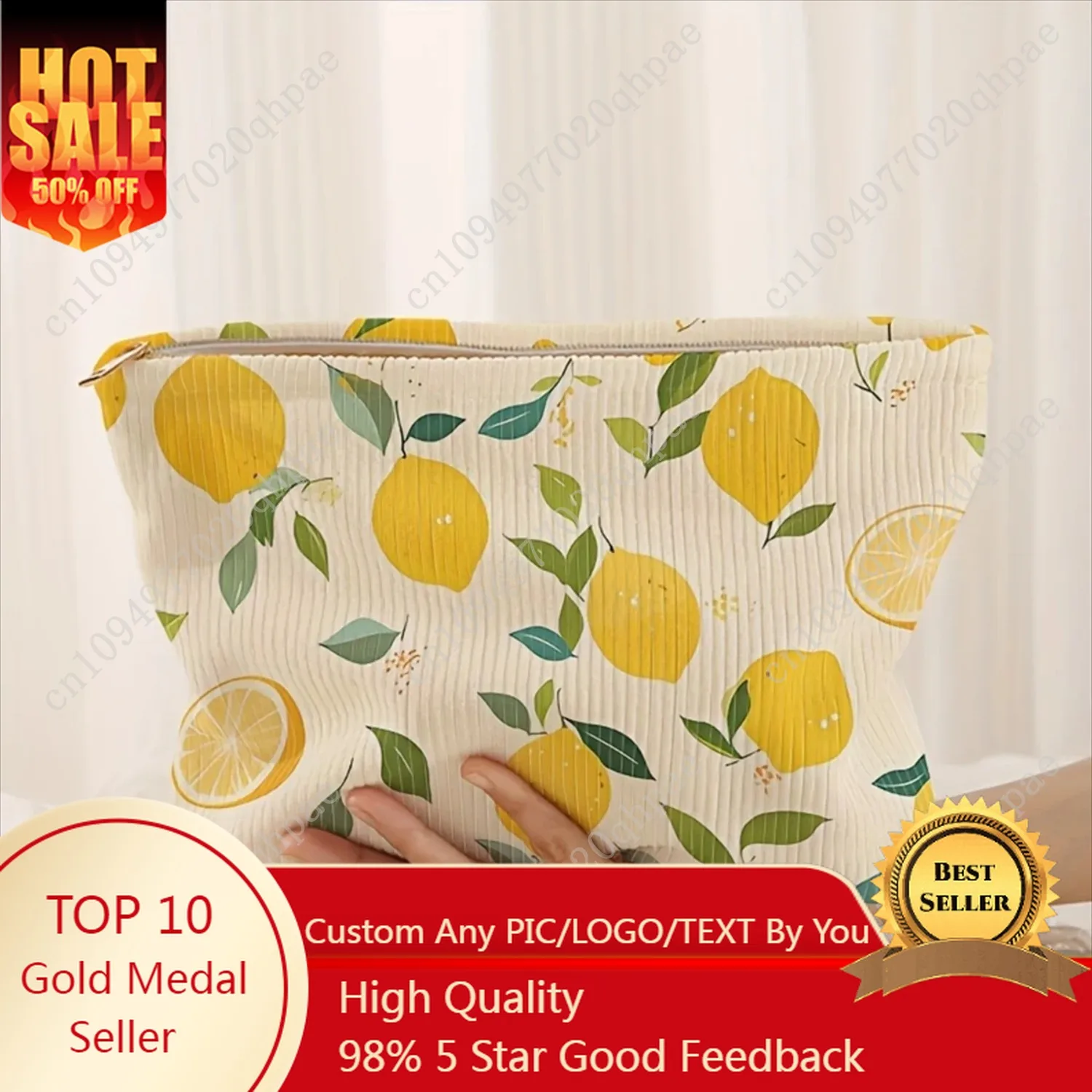 

Minimally designed floral printed corduroy zipper makeup bag, lightweight and multifunctional cosmetic storage bag