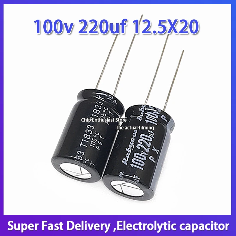 5 peças novo pedido rubycon importado alumínio capacitor eletrolítico 100v 220uf 12.5x20 ruby px series