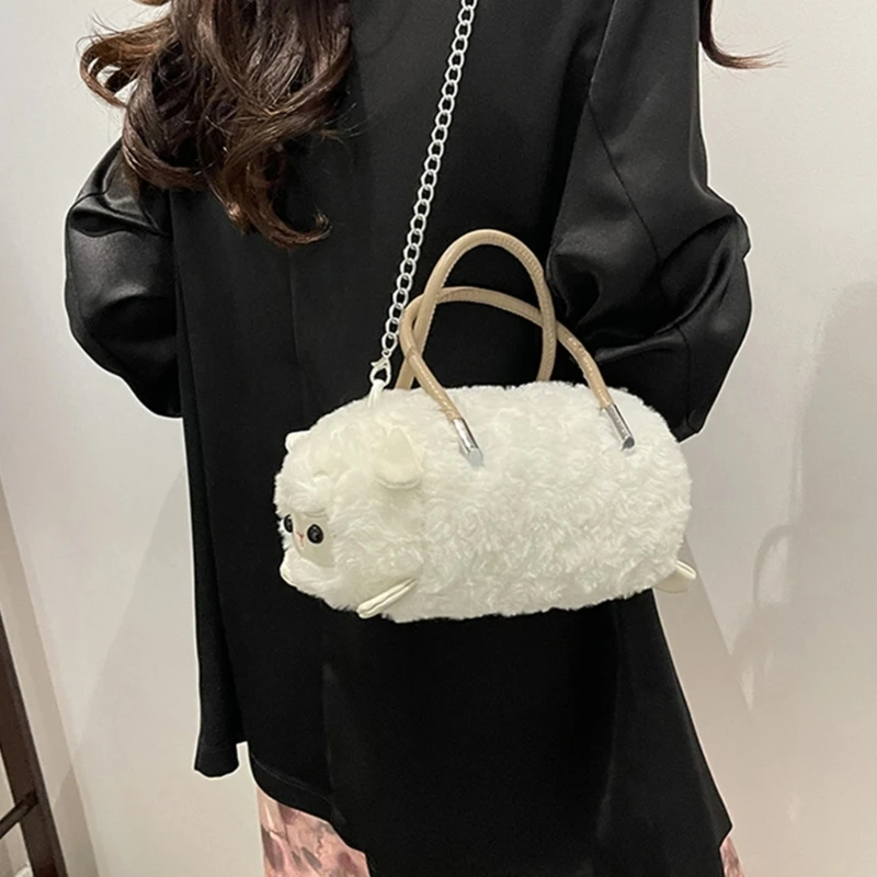 Cartoon Plush Crossbody Bag New Panda/Sheep/Kapybara Bucket Bag Large Capacity Capybara Shoulder Bag Soft Fuzzy Handbag