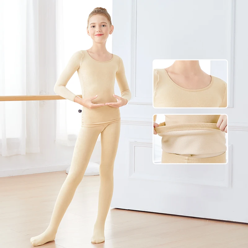 Winter Thermal Underwear Sets For Kids Gymnastics Ballet Dance Underwear Girls Ballet Performance Costumes Invisible Nude Color