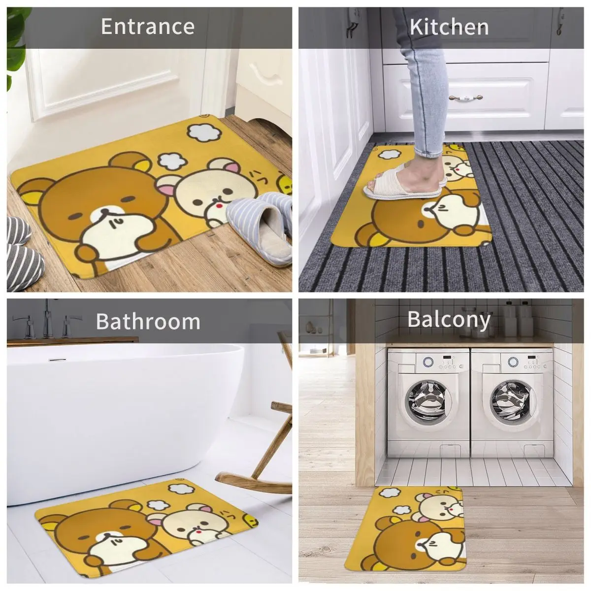 Rilakkuma Bear Non-slip Doormat Bath Bedroom Mat Prayer Carpet Indoor Pattern Decor