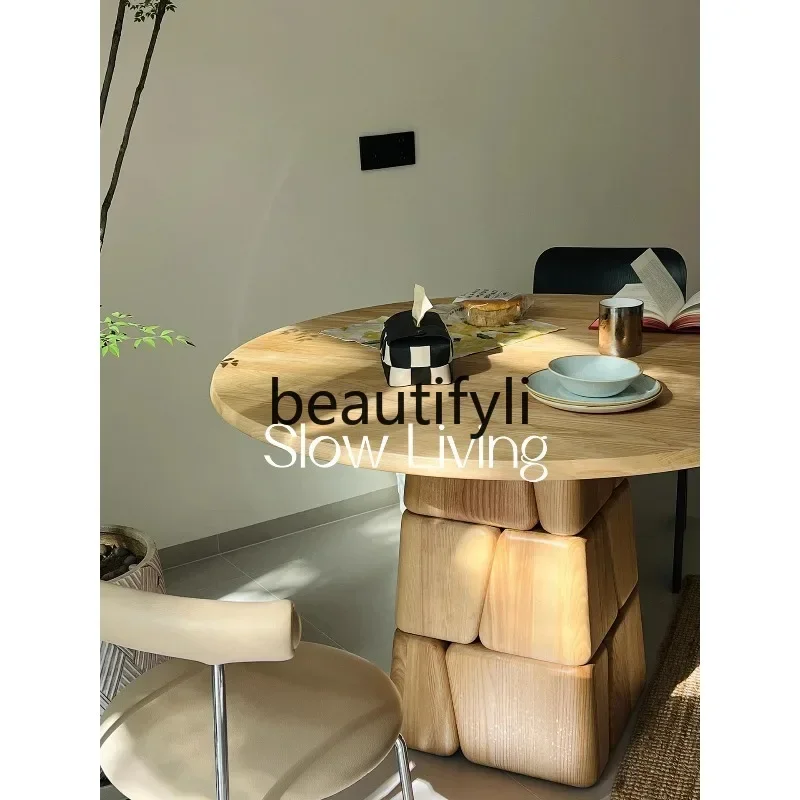 

Medieval dining table solid wood negotiation table simple home designer high-end round table