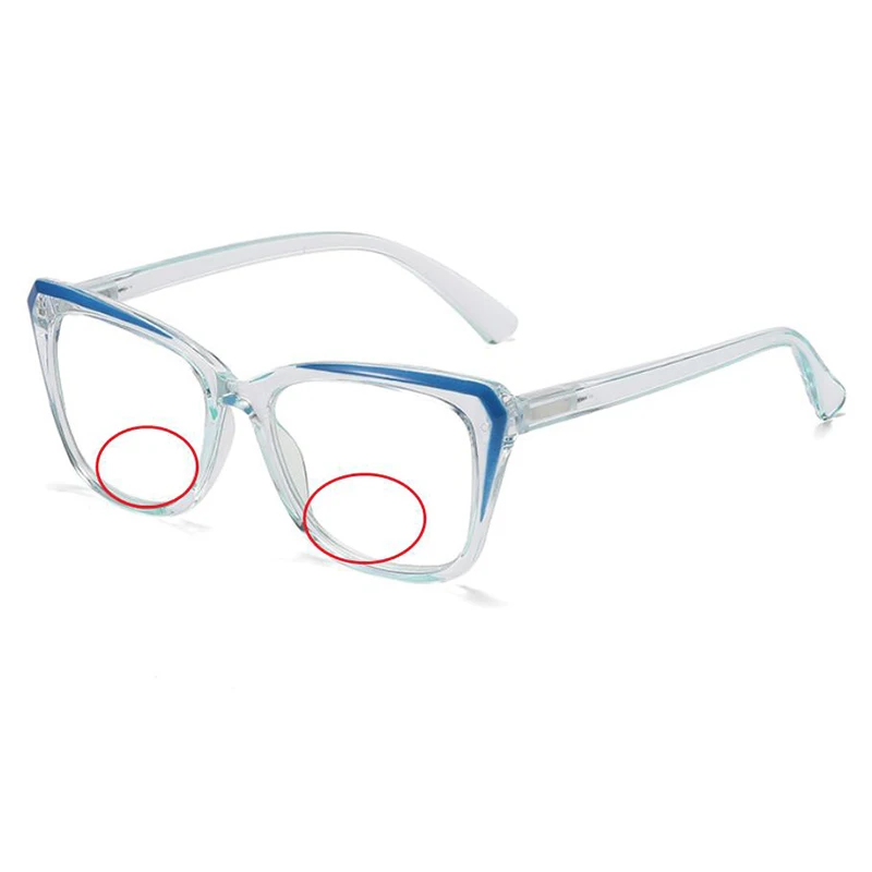 

New Europe America Fashion Women Large Cat Eye Anti Blue Light Bifocal Reading Glasses Old Man Look Near Far Hyperopia Spectacle