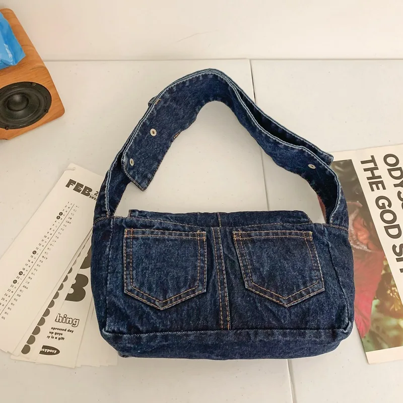 Women's One Shoulder Diagonal Straddle Bag Tote Bag Fashionable Denim Bag Solid Color Versatile Large Capacity Personalized