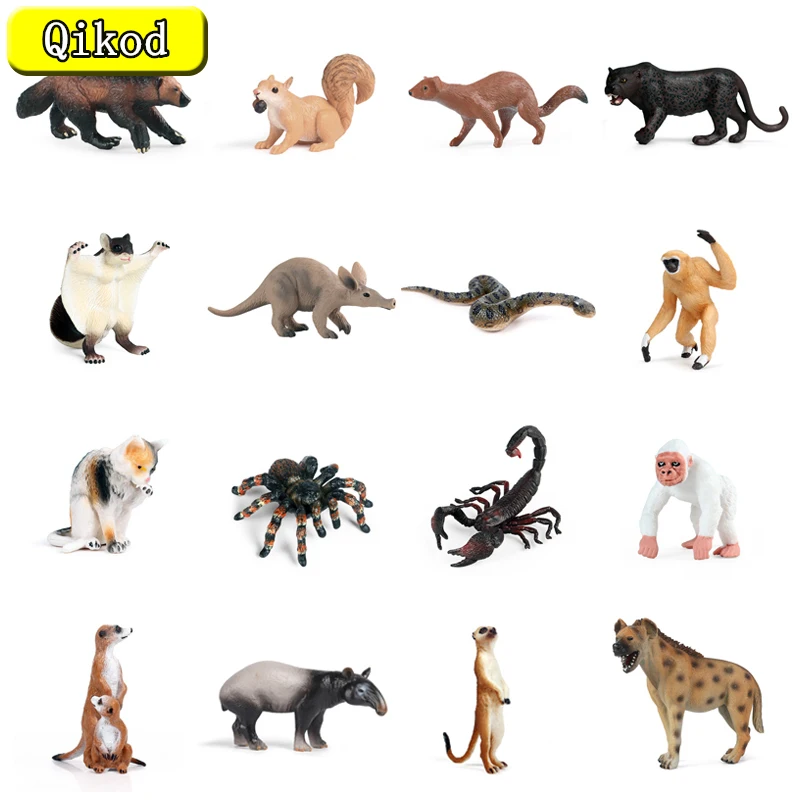 New Hot Mini Animal Figurines Horse Hyena Caracal Weasel Mouse Mouse Capybara Model Action Figures Children Collect Toys Gifts