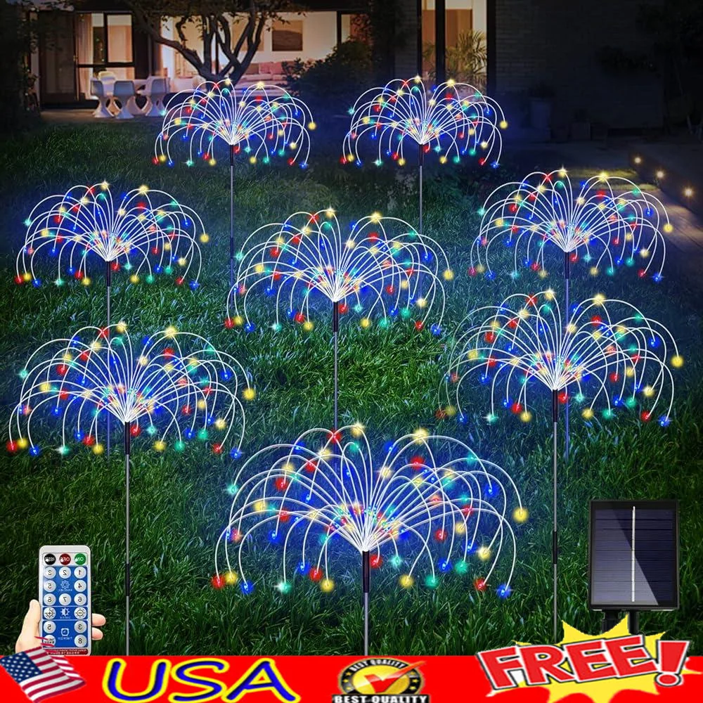 

Солнечные садовые фейерверки, 8 упаковок, водонепроницаемые, сделай сам, медный провод, светодиодный пульт дистанционного управления, 8 режимов, уличные декоративные светильники