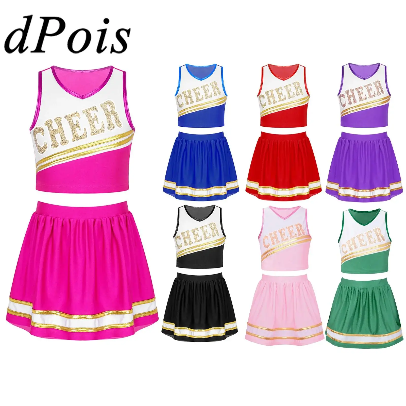 

Girls Kids Cheer Leader Cosplay Cheerleading Outfit Schoolgirl Cheerleader Costume Children Dancewear for Dancing Competition