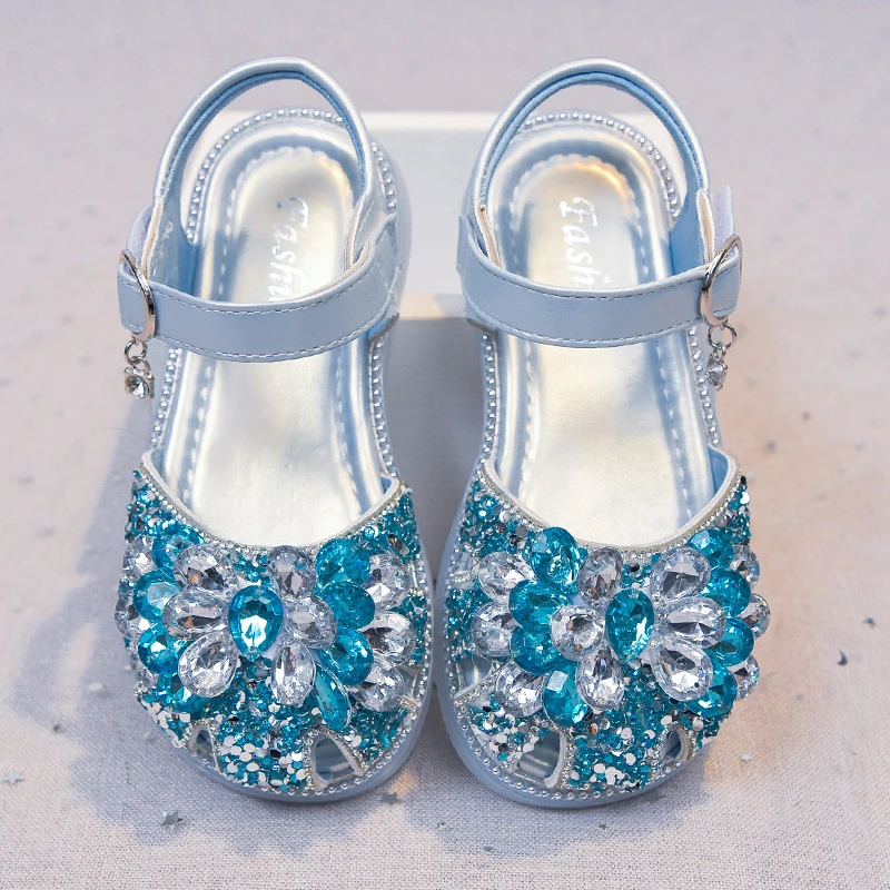 *Fashion Hot Selling Comfortable Flat Bottom Girls Sandals Summer New Style Round Toe Rhinestone Elegant Princess Casual Sandals