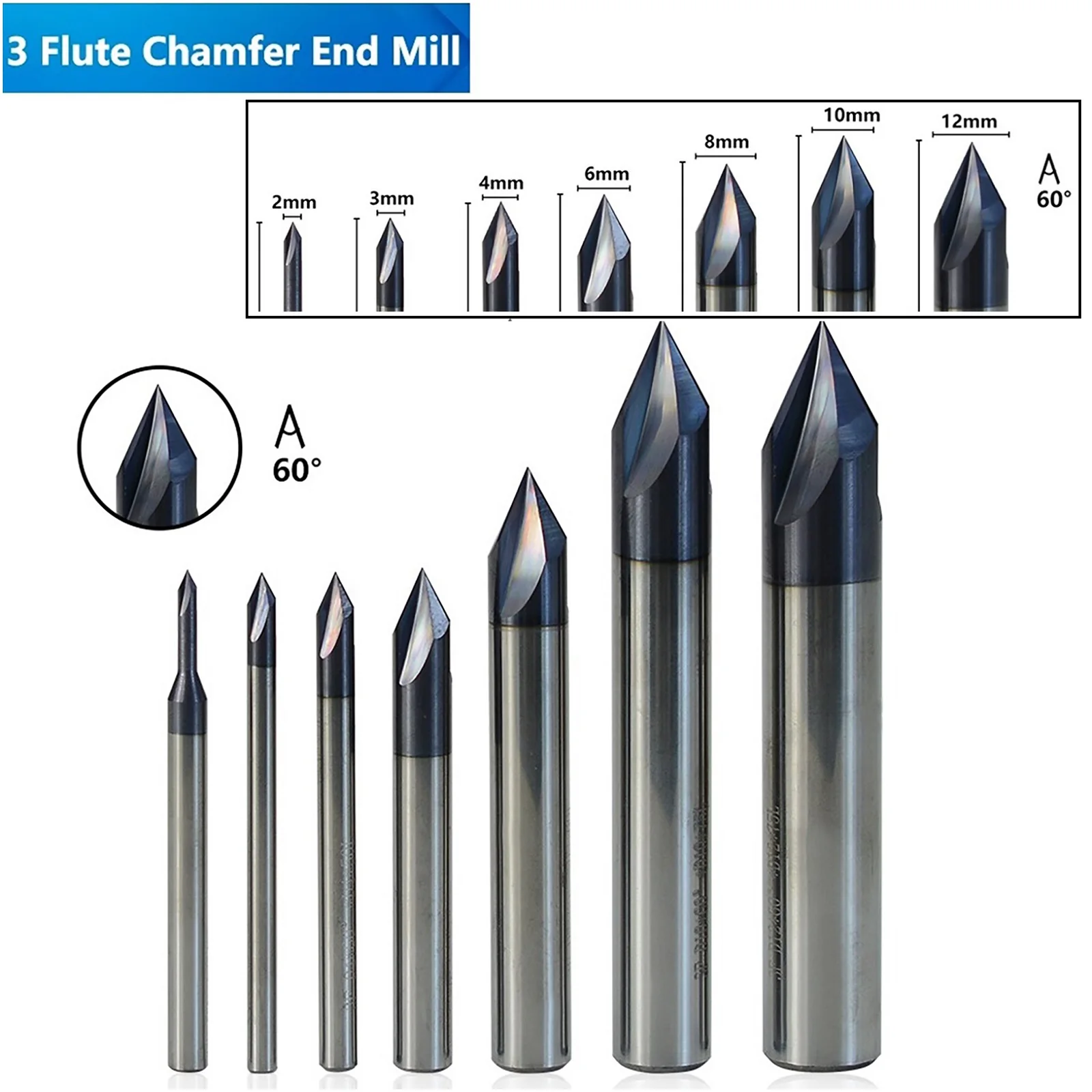 Milling Cutter Carbide Chamfering Cutter Engraving Cutter Aluminum Copper CNC End Mill 60/90/120 Degree 3 Slot Tool Accessories