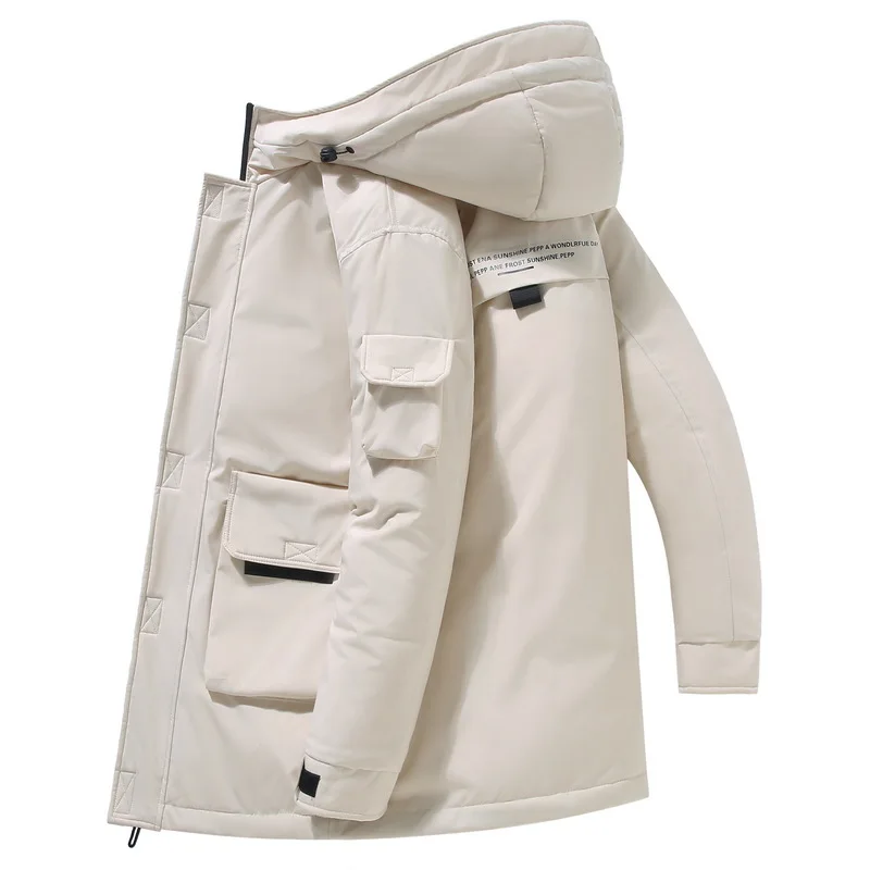 Chaqueta de plumón de pato blanco con capucha para hombre, abrigo largo de camuflaje para exteriores, a prueba de viento, impermeable, Parka gruesa