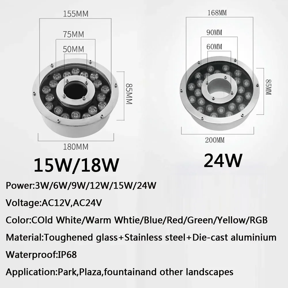 AC12V 24V 3W 6W 9W 12W 15W 18W Ip68 Pool Licht RGB Schwimmbad Lampe Unterwasser Licht Teich Beleuchtung Garten Im Freien Nacht Lampe