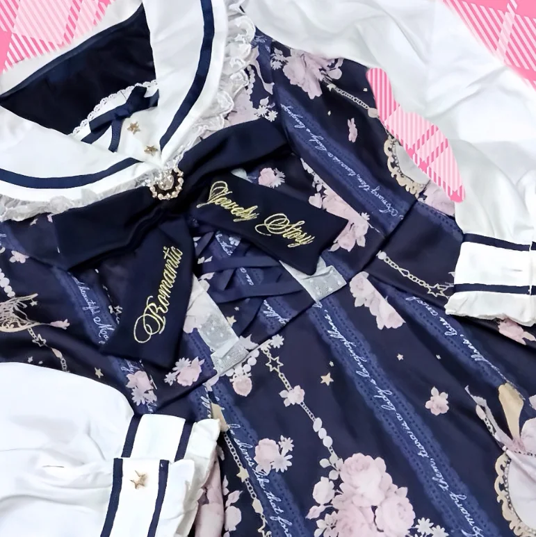 

Японский стиль Liz Sailor Collar Long Sleeve L Dress Sweet Girl Высокая талия Slim Fit Короткое платье с принтом и базовые шорты Комплект