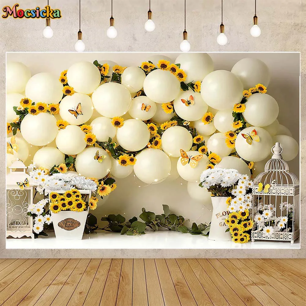 Mocsicka Balloon Cake Smash Photography Backgrounds Boy Girl 1st Birthday Party Decor Baby Backdrop Photo Studio Photocall Props