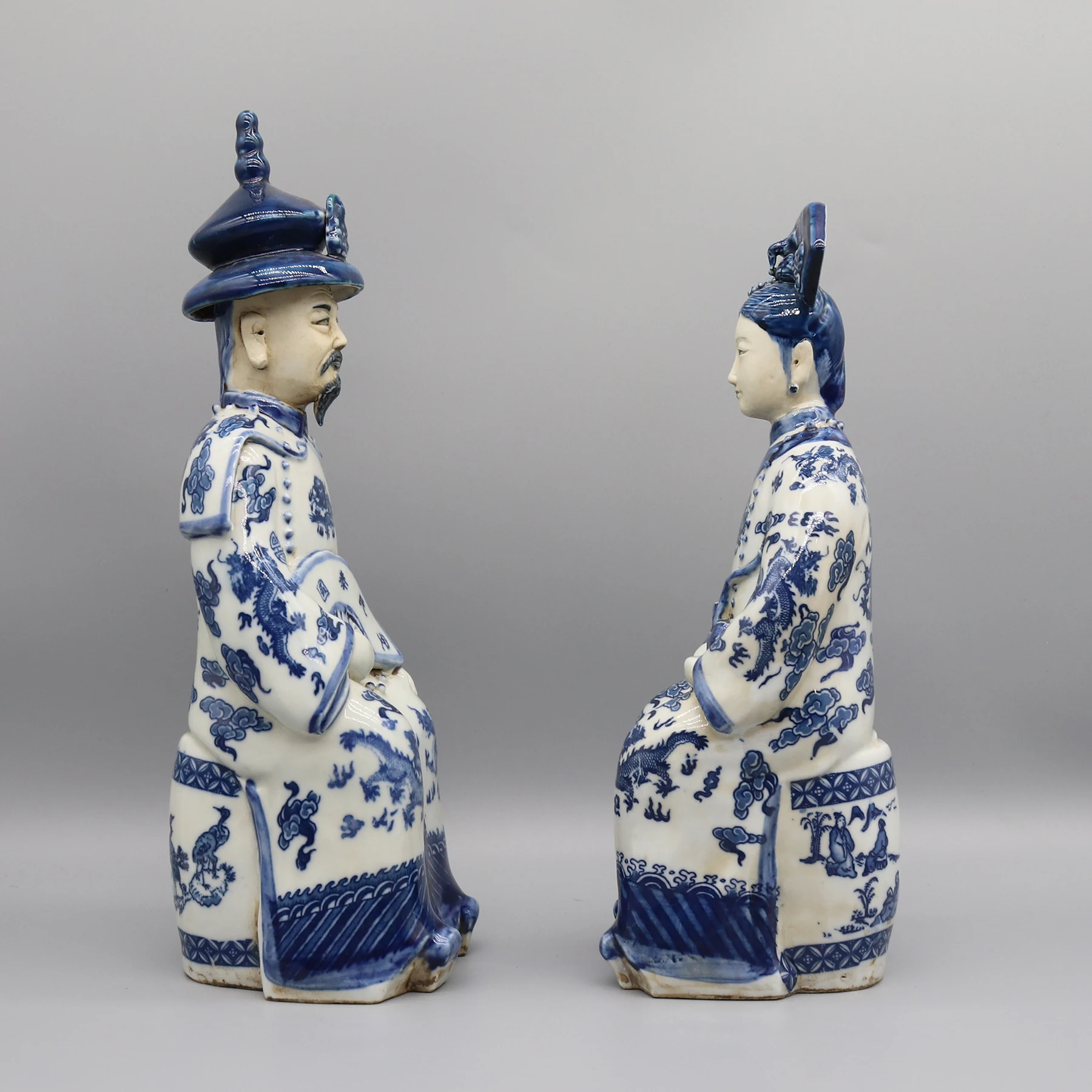 Keramik statuen des chinesischen Kaisers und der Kaiserin in der Qing-Dynastie, Hochzeits geschenk, Heim dekoration – Detail 5