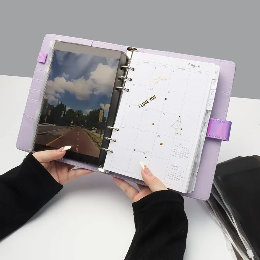 Kieszenie do segregatora A5, czarne, z zamkiem błyskawicznym, przezroczyste koperty budżetowe z PVC, 12 sztuk, 6 otworów, torby do przechowywania dokumentów do segregatora.