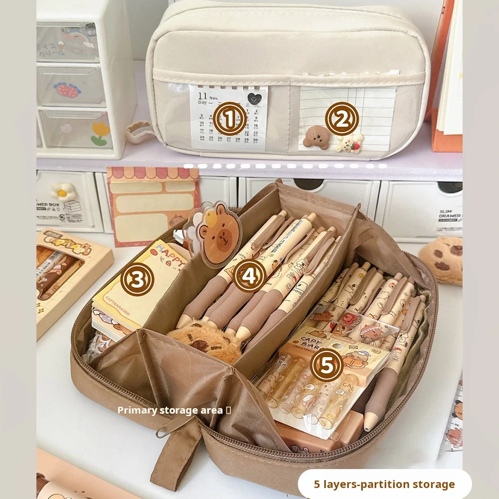 5-laags transparant etui met grote capaciteit Leuke elegante modieuze schoolbenodigdheden voor middelbare schooljongens Meisjes draagbaar