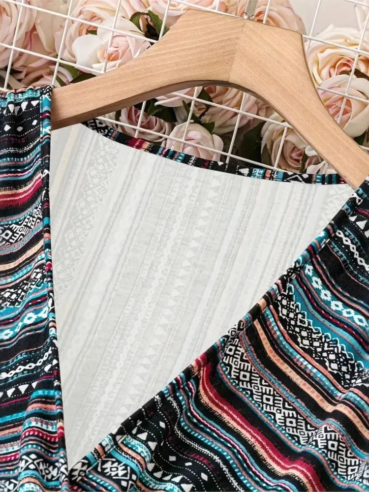 여성 여름 새로운 긴 드레스 유행 페인트 스트라이프 인쇄 섹시한 v 넥 민소매 캐주얼 루즈 롱 드레스