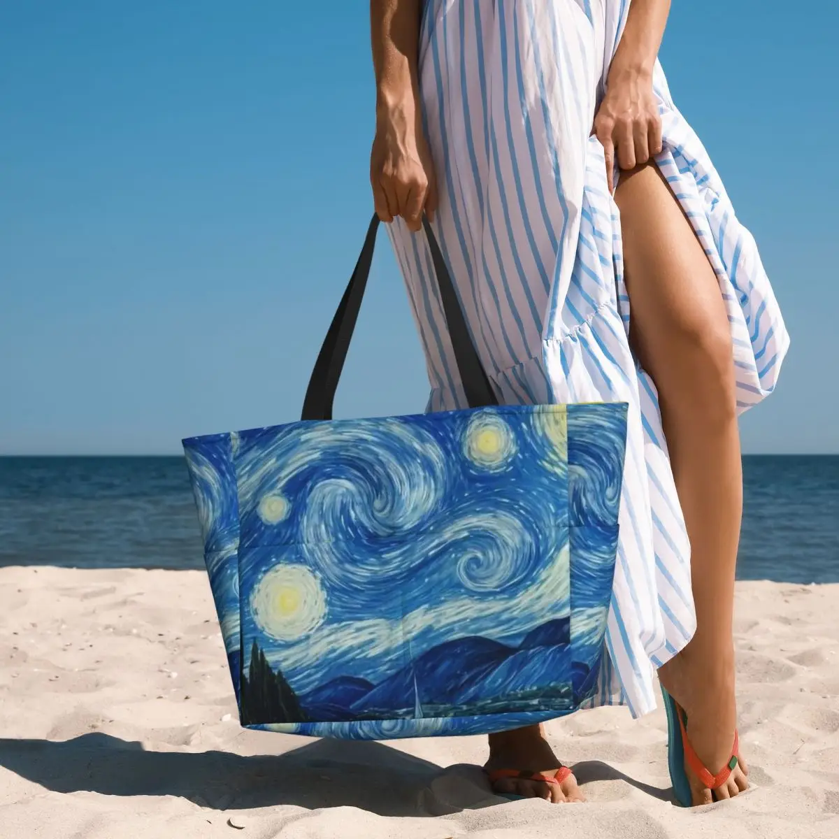 Vincent Van Gogh Starry Night Star Famous Oil Painting Beach Tote Bag Sport Gym Yoga Duffle Large Tote Bag Women Travel Bag
