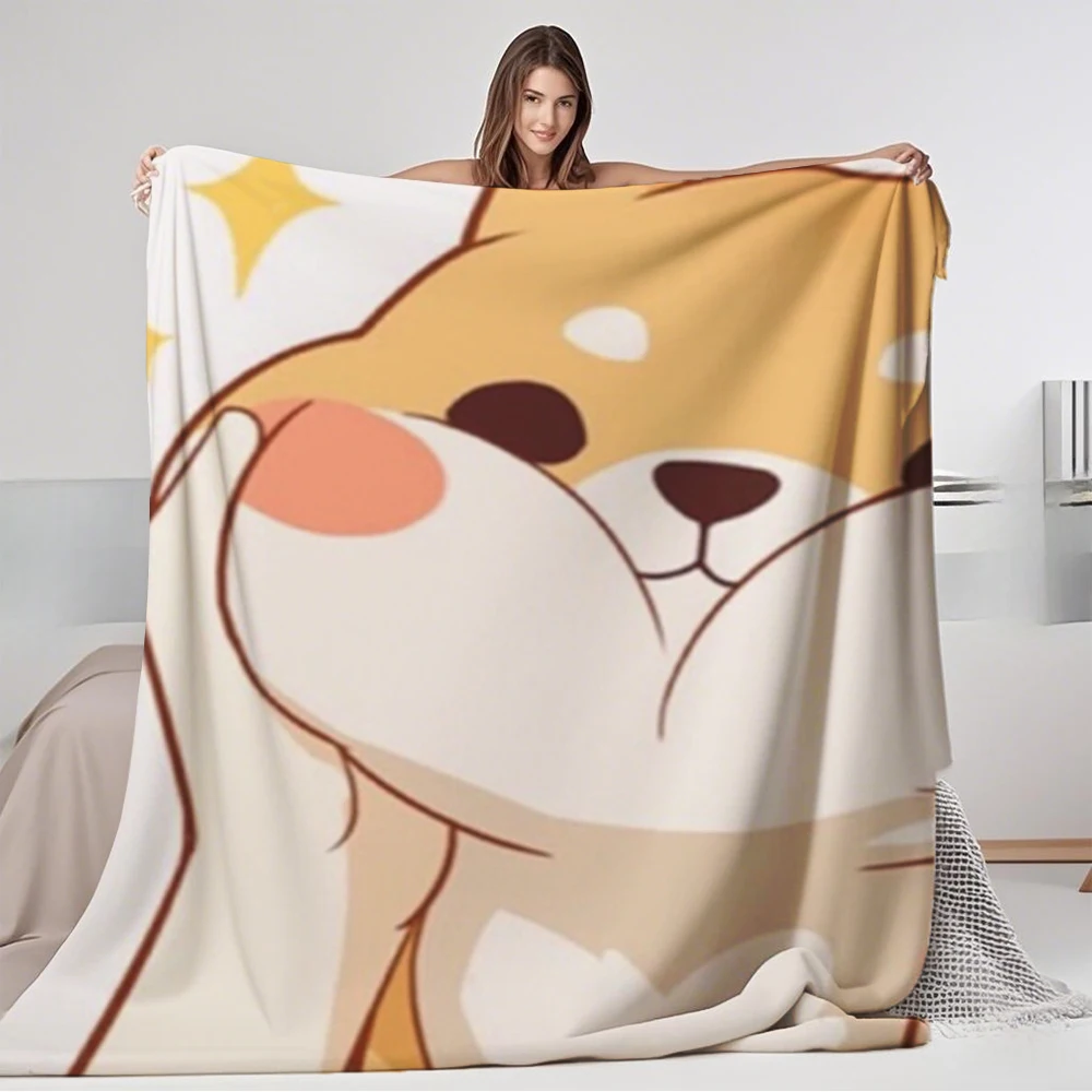 

Geometric Flannel Cozy Blanket Kawaii Shiba Inu Bedspread Bedcover Odor-resistant Wrinkle-resistant Blankets For Airbnb Hosts