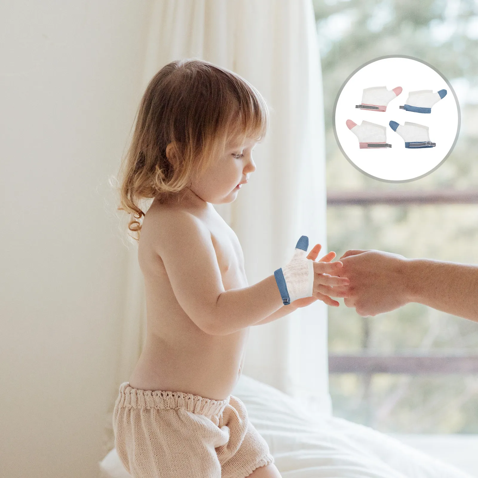 

2Pairs Adjustable Baby Finger Sucking Stop Gloves Nylon Infant Anti-Biting Breathable Protective Gloves for Thumb Sucking