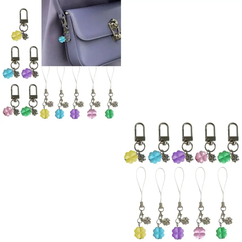 Lucky Four Clovers Keychain Green Resin Pendant Phone Bag Accessory Gift Korean Bag Charm Phone Lanyard