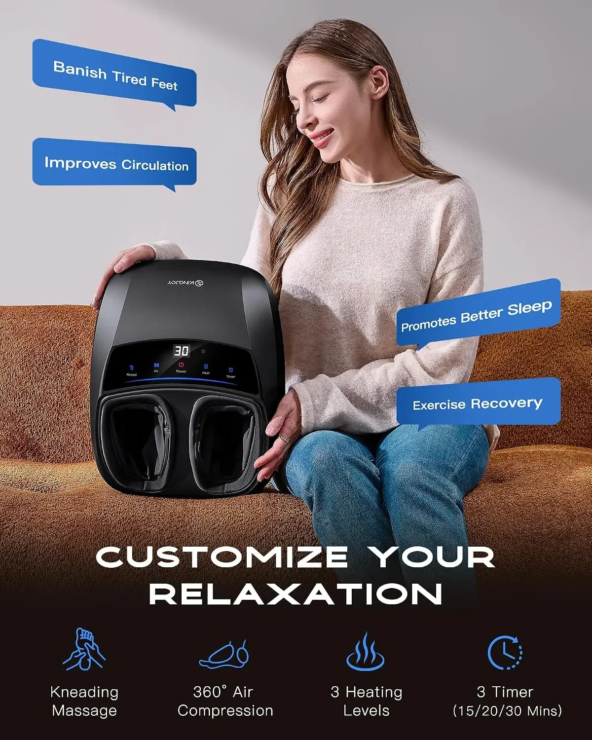 Foot Massager with Heat for Neuropathy and Plantar Fasciitis Relief | Deep Kneading FSA Eligible HSA Shiatsu feet massager