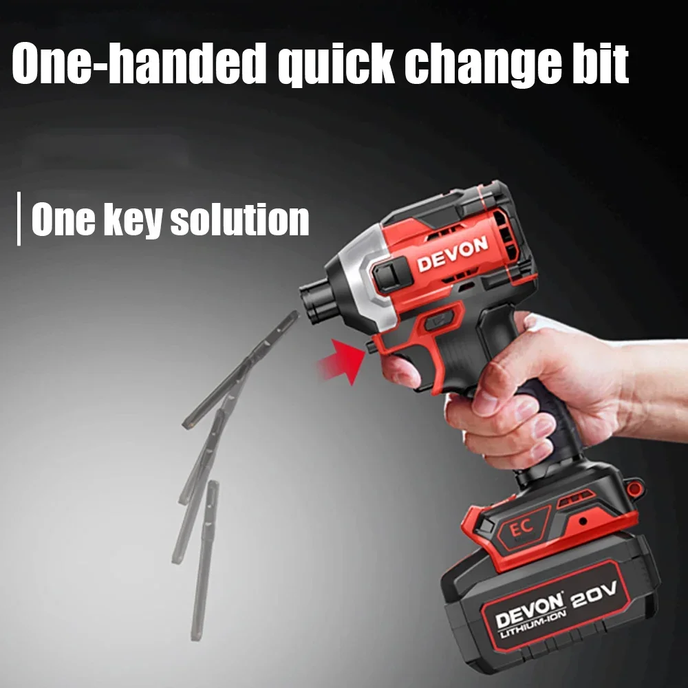 Devon Cordless Impact Screwdriver Rechargeable Brushless 5762-LI-20 2 Smart Modes 240Nm 3700rpm 4200T/min Universal Flex Battery